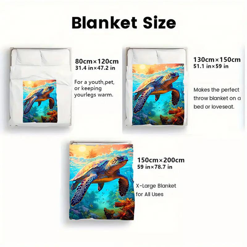 Colorful Sea Turtle Underwater Ocean Print Fleece Blanket Soft Warm Cozy Throw Blanket Sofa Bed Home Decor Sea Animal Lover Gift