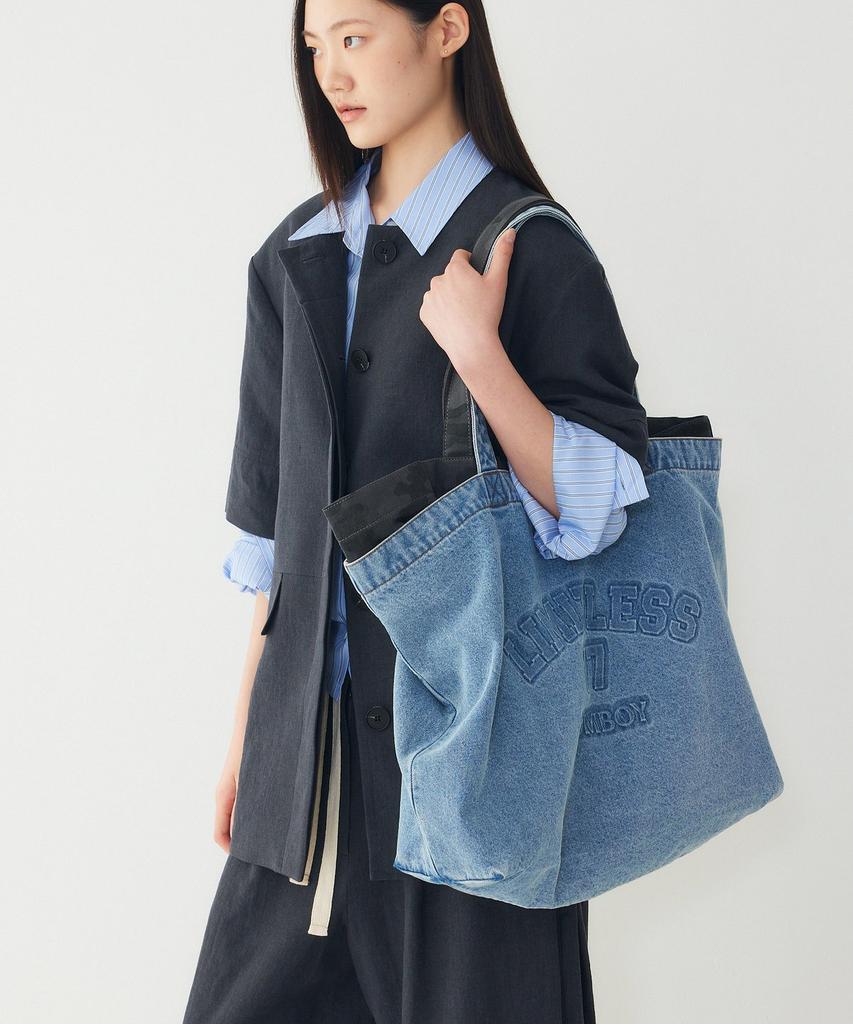 Studio Tomboy Denim Embossed Print Shoulder Bag_Indigo_9176470988