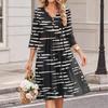 Women's Striped Print V-Neck Three-Quarter Sleeve Casual Dress