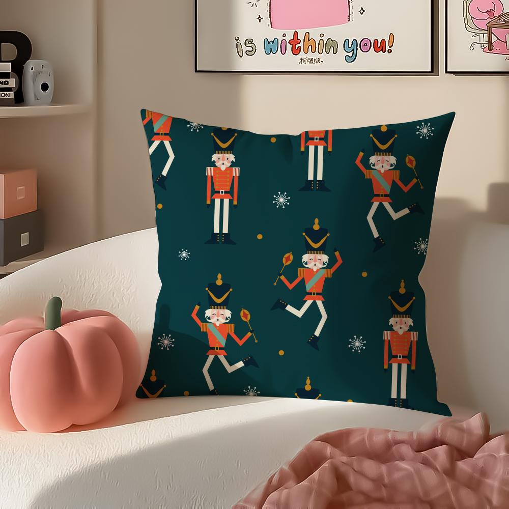 Festive Classic Nordic Toy NNutcracker Cushion Cover Pillowcase Short Plush Invisible Zipper Room Sofa Cushion Cover