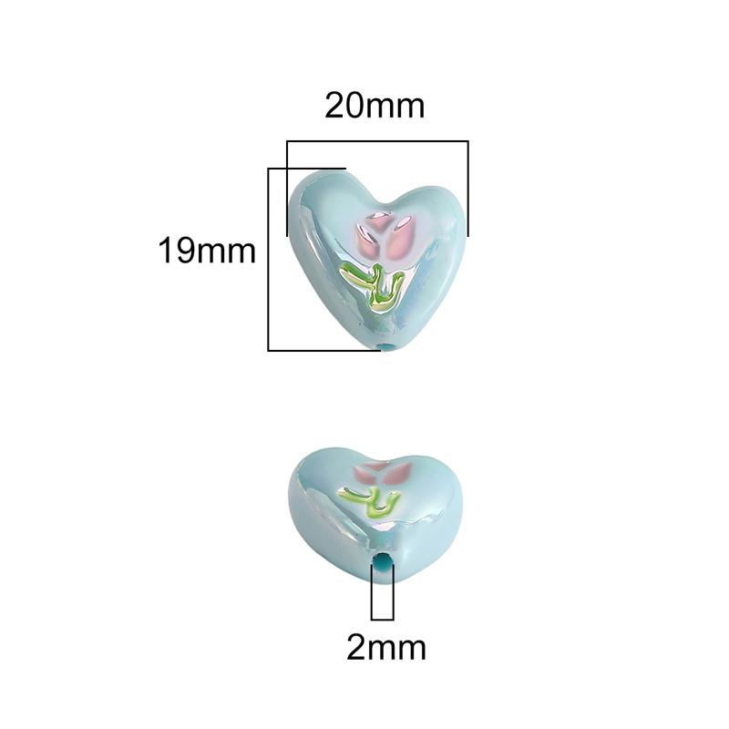 2pcs [20x19mm] Tulip Love Heart Beads Cream Peach Heart Acrylic Beads Mobile Phone Chain Backpack Ornaments DIY Accessories