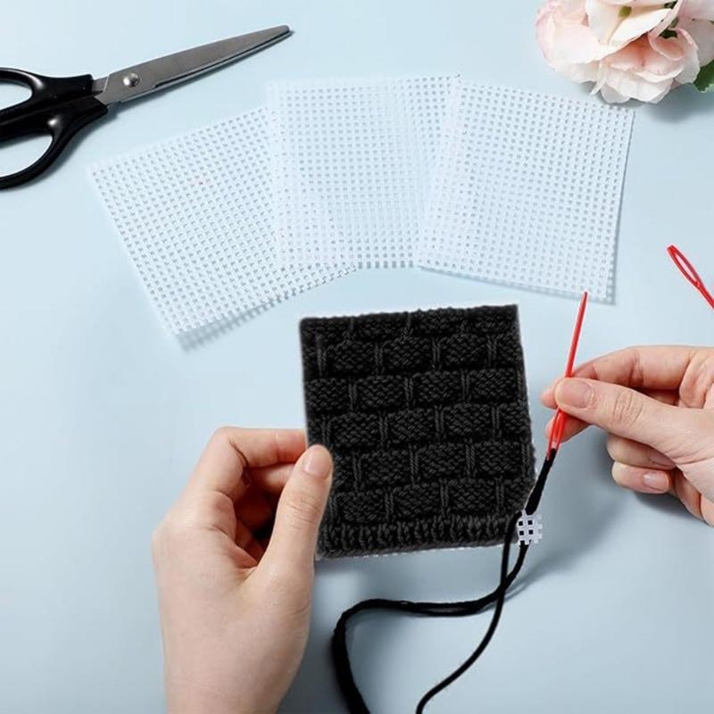 5 Pcs Practical Mesh Canvas Sheets with Weaving Needle Plastic Mesh Canvas Sheets for Crafting