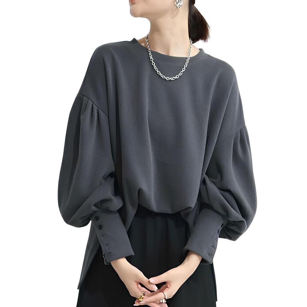 MaadeaNoeTe Long Round Puff Solid Loose Perfect for Everyday Winter Women's Hoodie, Sweatshirt, Sportswear, Sleeve, Neck, Sleeves, Color, Layered,