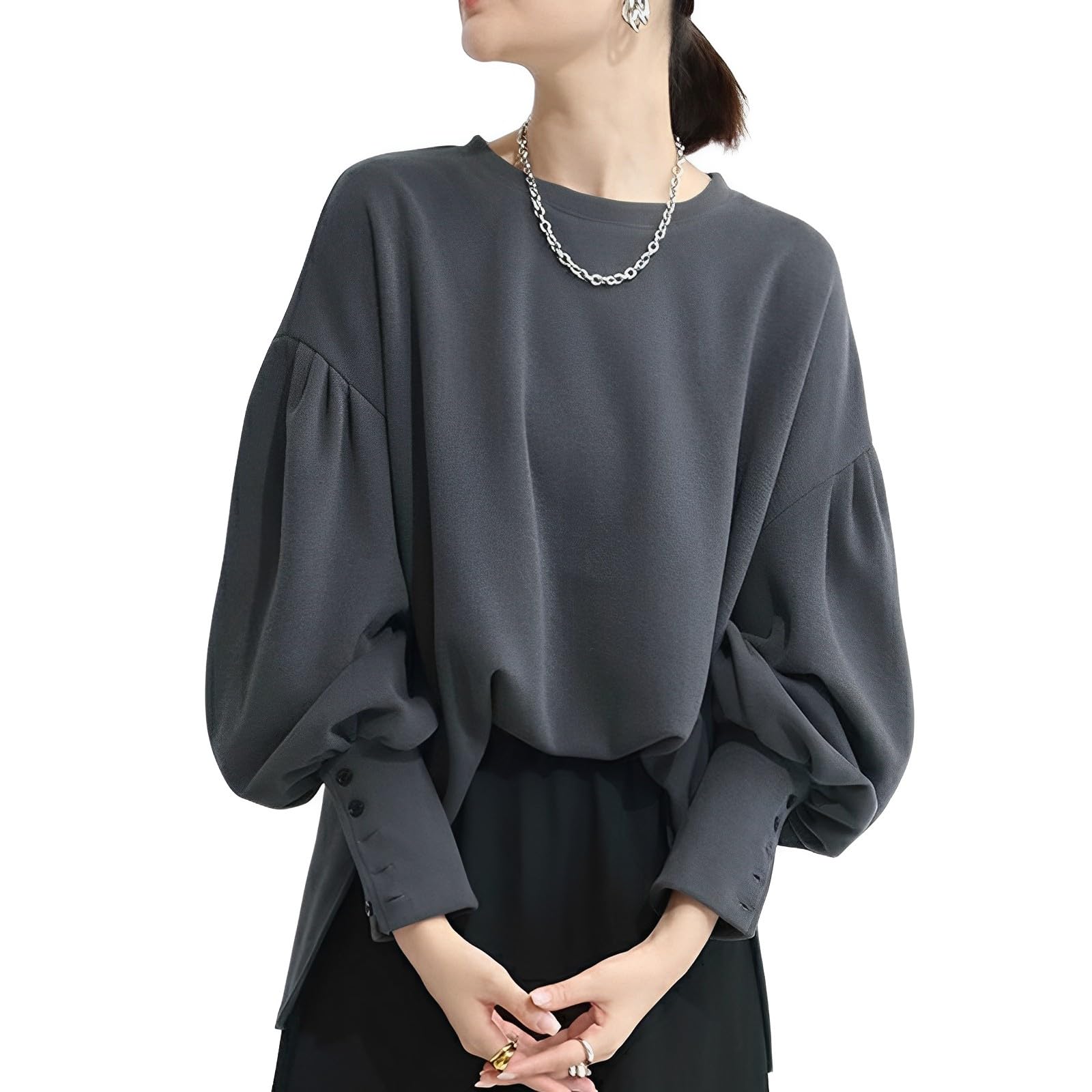 

MaadeaNoeTe Long Round Puff Solid Loose Perfect for Everyday Winter Women s Hoodie, Sweatshirt, Sportswear, Sleeve, Neck, Sleeves, Color, Layered,