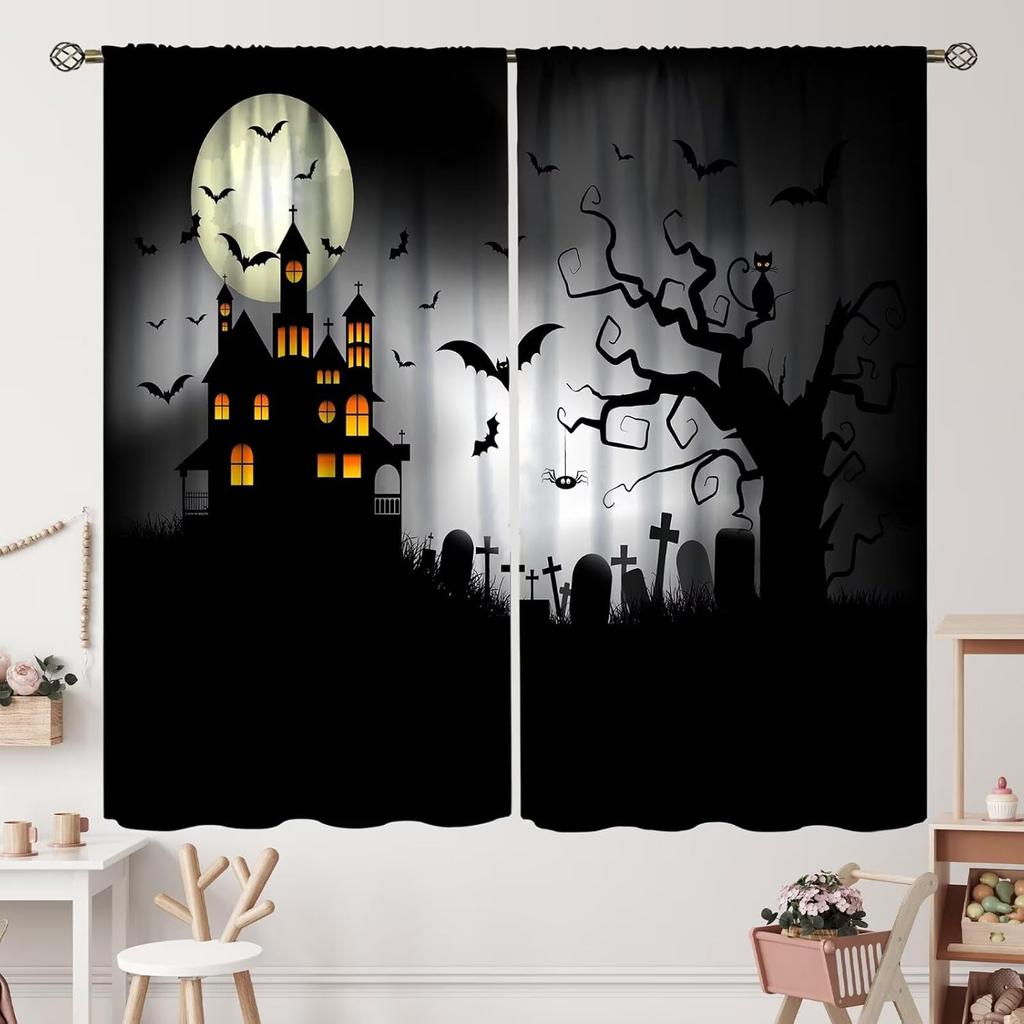 Halloween Curtains Horror Spooky Drapes Haunted House Mansion Curtain Bedroom Living Room Decor Made Of Polyester With Rod Pocket Great