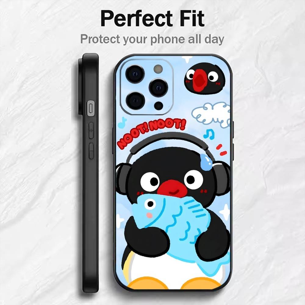 

Creative P-Pingu Penguin Phone Case For iPhone17,16,15,14,13,12 Plus,Max Soft Silicone Black Cover iPhone13