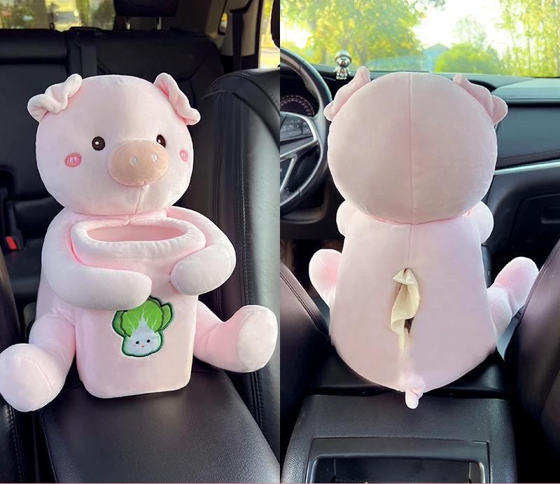 Uchwyt na chusteczki montowany w samochodzie 2 w 1 Kreskówkowa pluszowa lalka Automatyczny schowek w podłokietniku Wiszący pojemnik na papier do przechowywania Kosz na śmieci samochodowy i uchwyt na chusteczki