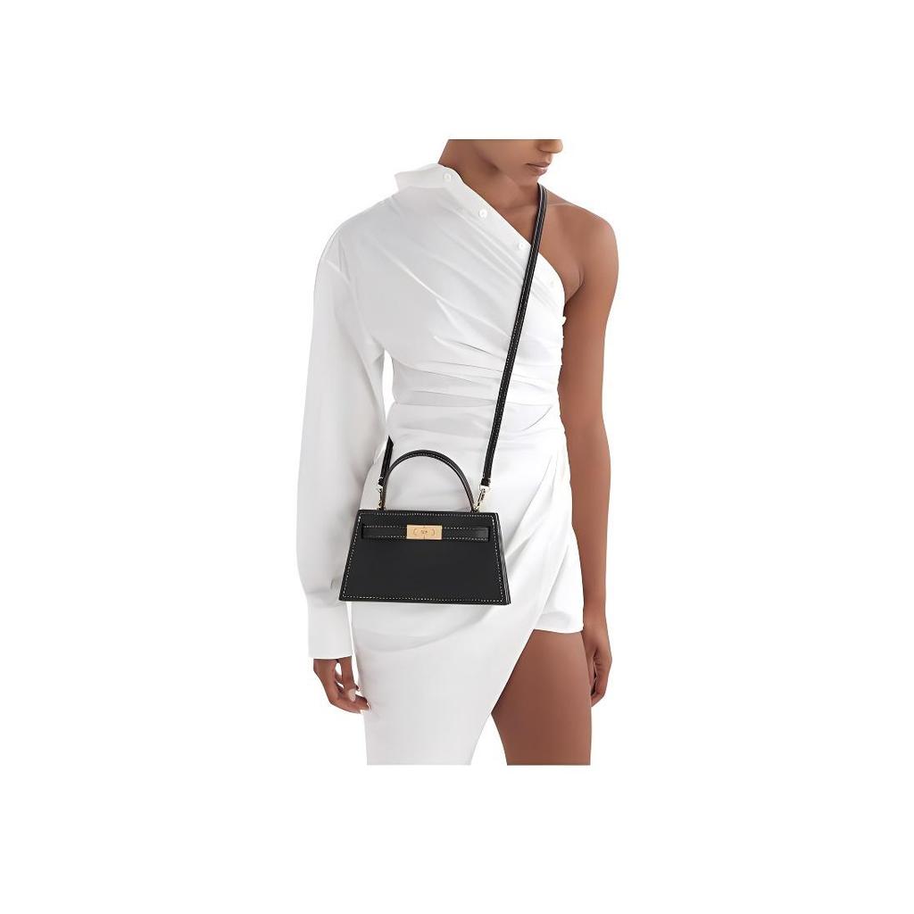 Tory Burch Lee Radziwill Top Handle Open Gold Hardware Calfskin Shoulder Crossbody Handbag Small Women Handbags Black 168954