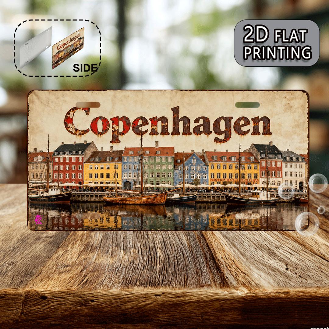 Copenhagen Denmark Nyhavn Canal Vintage License Plate Style Aluminum Metal Sign Retro Scandinavian Travel Souvenir Wall Art Deco 15x30cm(5.9x7.8inch)