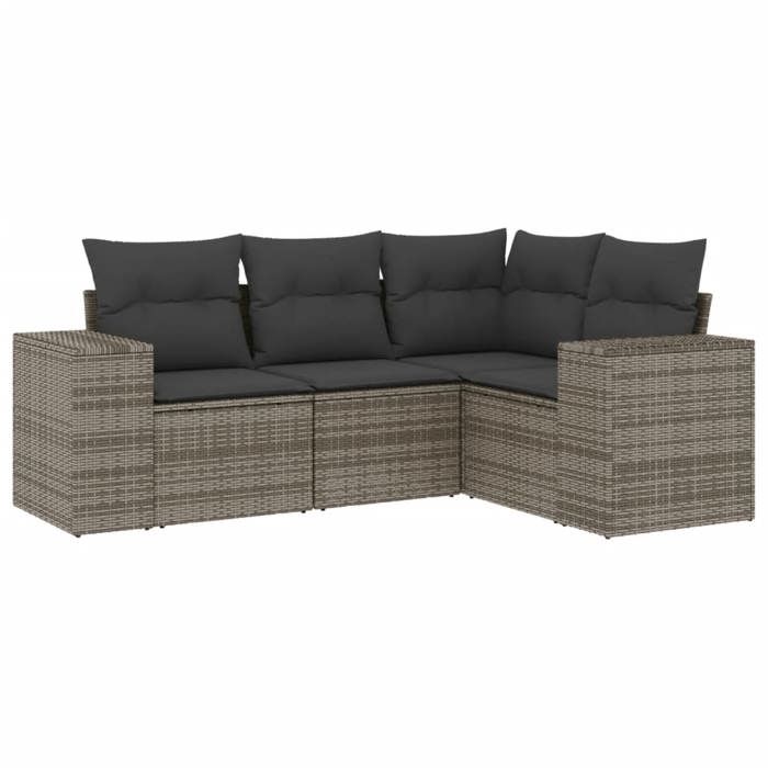 VidaXL Salon de Jardin avec Coussins 4 pcs, Canapés de Terrasse, Ensemble de Meubles de Patio, Mobilier d'Extérieur, Gris 3222509