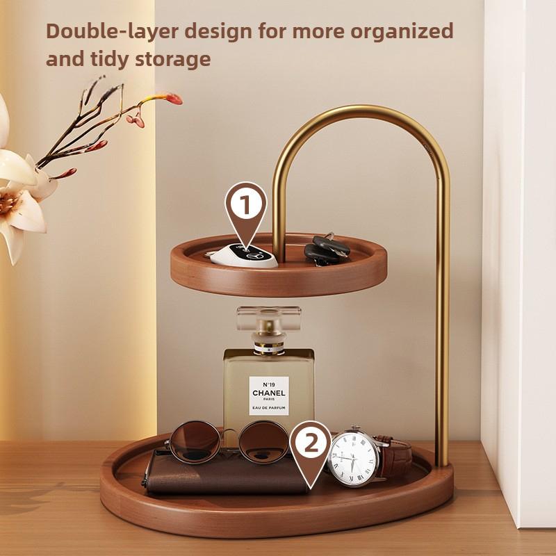 Cosmetics Storage Box Desktop Premium Solid Wood Tray Multi-layer Storage Perfume Dresser Skin Care Product Shelf
