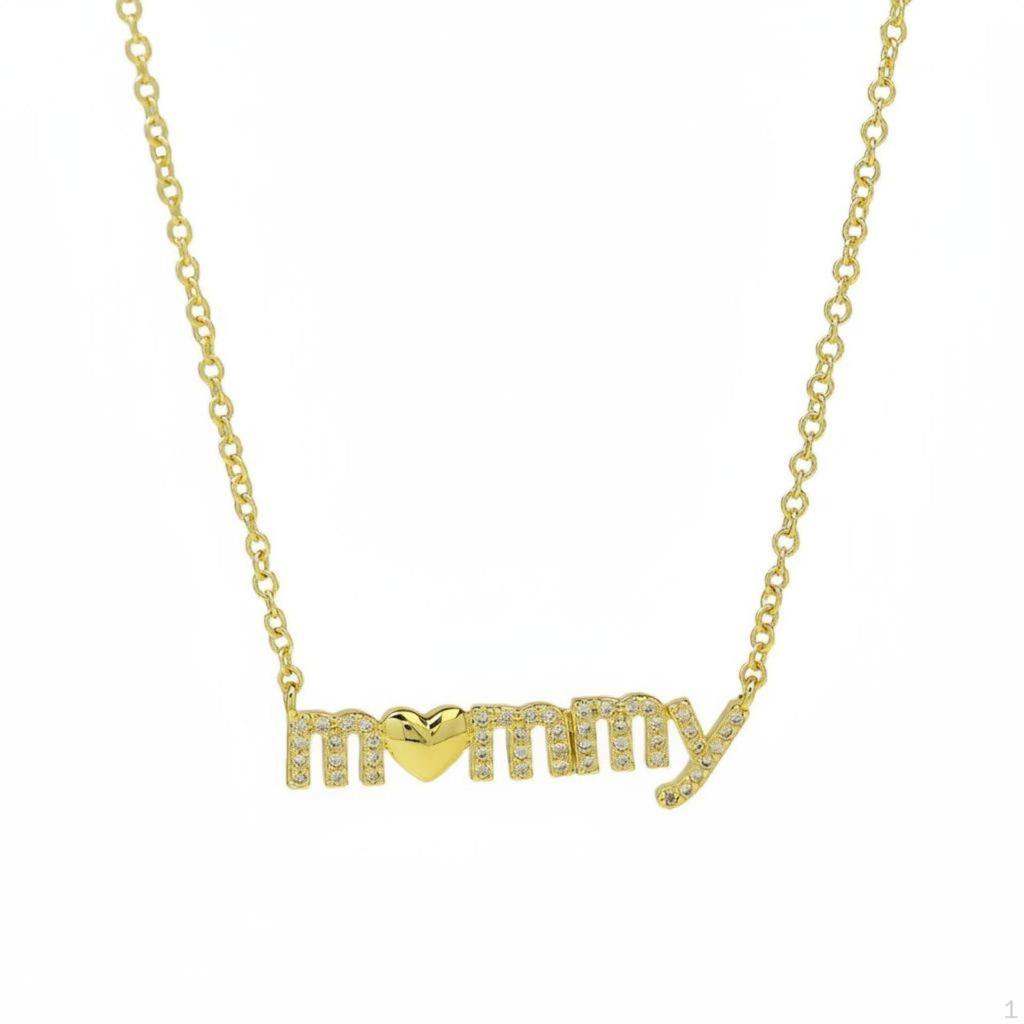 Mama Necklace Family Day Gift Mom Heart Pendant Golden Finish Boy for Moms,