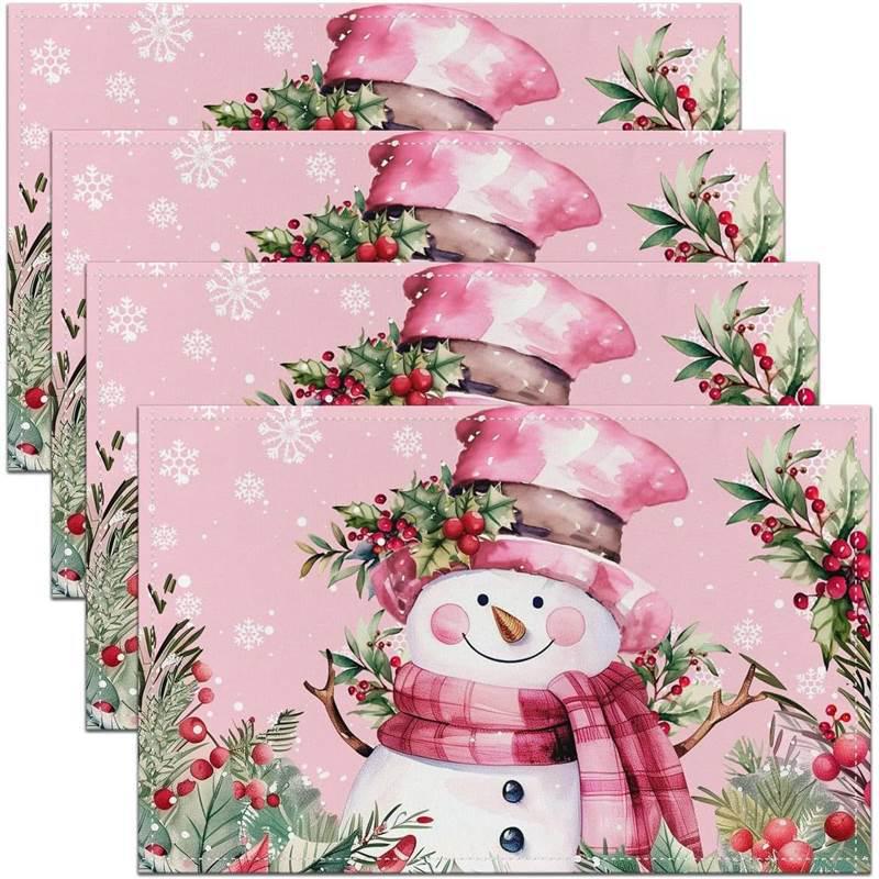 New Christmas Linen Square Placemat - Festive Party Tablecloth Decor, Beautify Coffee Table Mat.