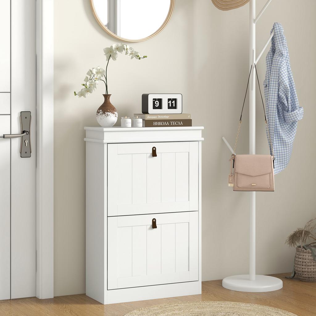 Narrow Shoe Cabinet With 2 Swing Doors And Adjustable Shelves For 10 Pairs Of Shoes For Entryway 54x24x82.5 Cm