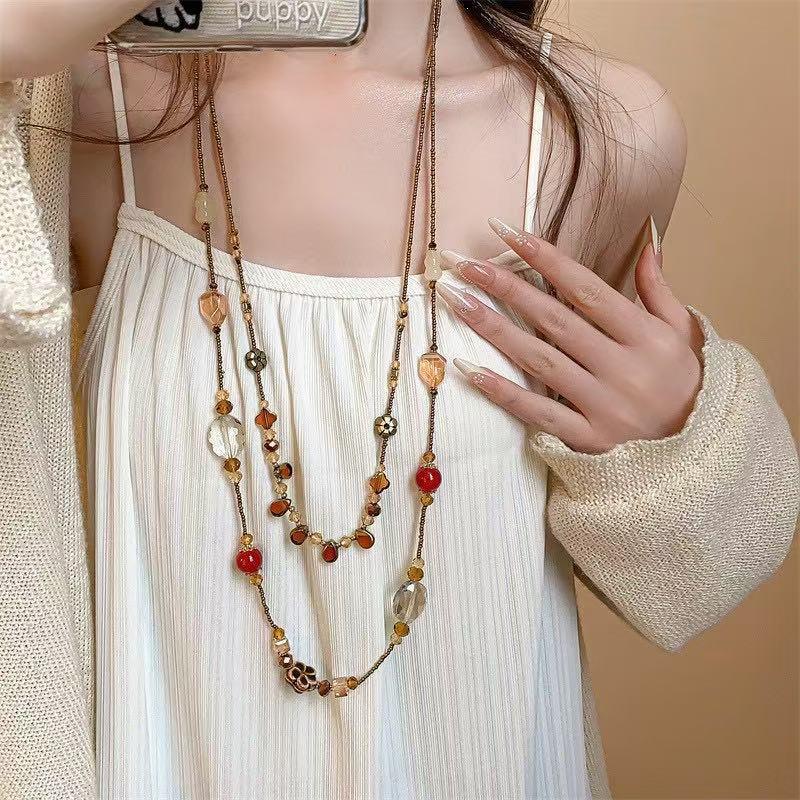 Elegant Glass Resin Ceramic Water Drop Gourd Flower Necklace