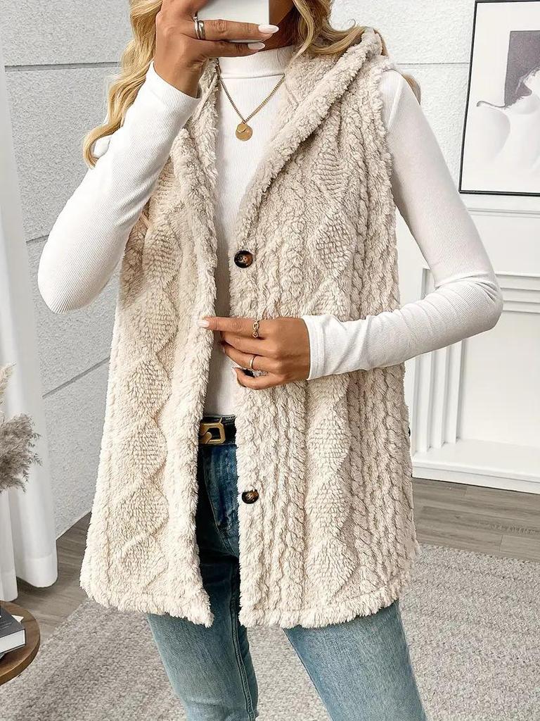Wendbarer Plüsch-Kapuzen-Strickwesten-Cardigan für Damen - Einfarbig, Lässig, Herbst/Winter-Stil
