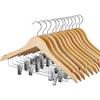 12 Pack High-Grade Wooden Suit Hangers Skirt Hangers with Clips Solid Wood Pants Hangers Natural Smooth Finish Premium Wood Hangers