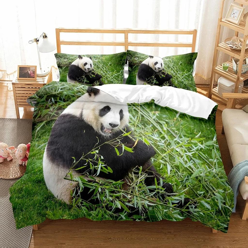 Panda Cute Wild Animals Comfortable Duvet Quilt Cover Pillowcase Bedding Set Children Bedroom Decoration Home Textile