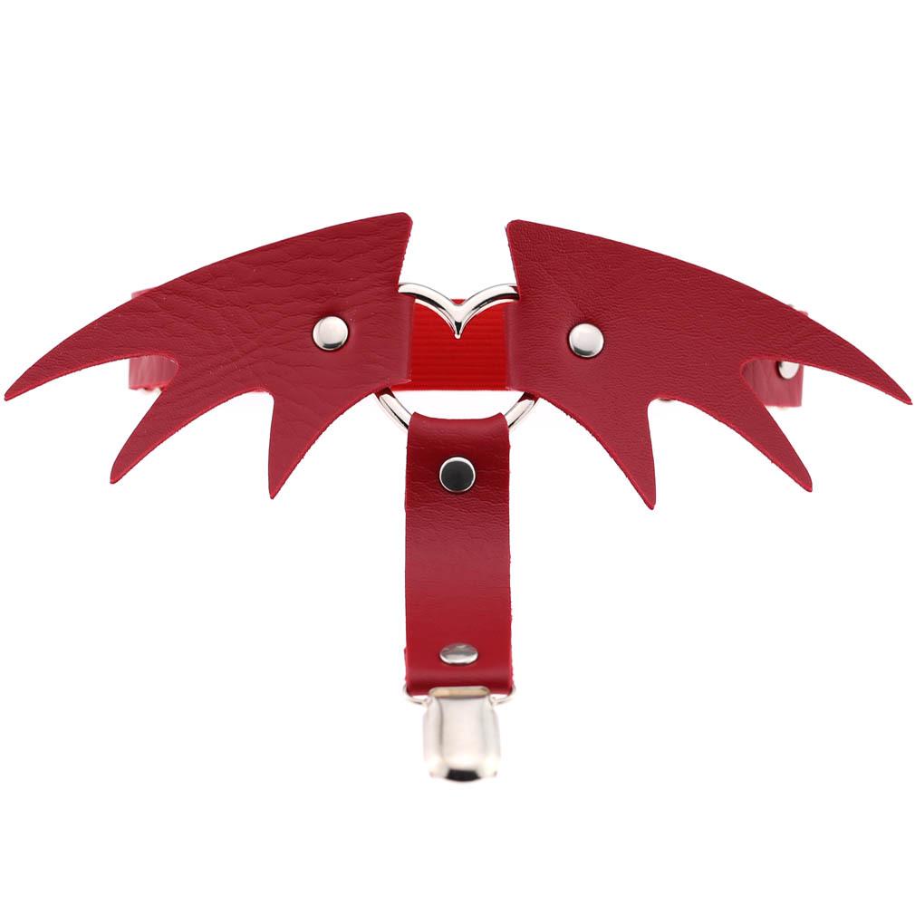 Punk Heart Leather Garter Belt with Wings - Street Style Nightclub Halloween Leg Jewelry Clip