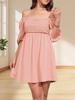 Womens Square Neck Babydoll Dress Puff Sleeve Smocked Backless Mini Dress