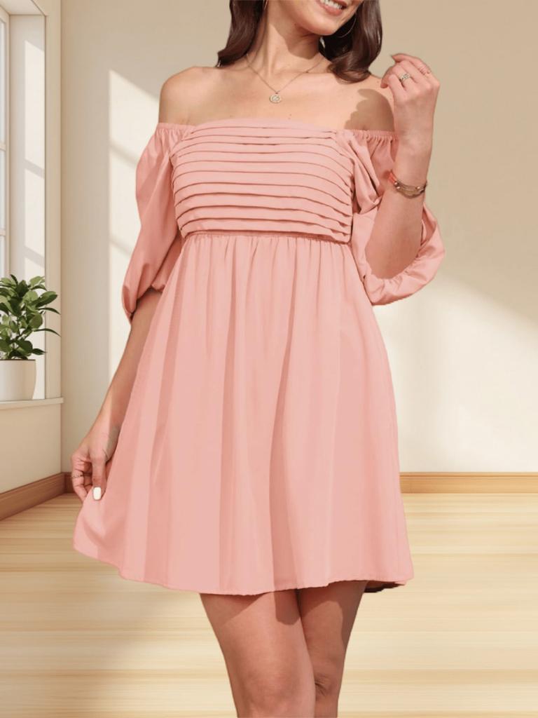 Womens Square Neck Babydoll Dress Puff Sleeve Smocked Backless Mini Dress