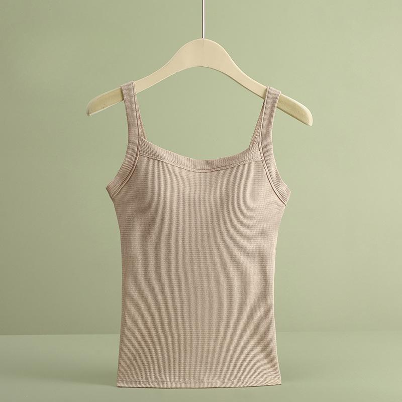 Strap Vest, Women's Interior with Chest Cushion Integrated Design Knitted Square Neck and Beautiful Back Undercover Underwear for Wearing Outside