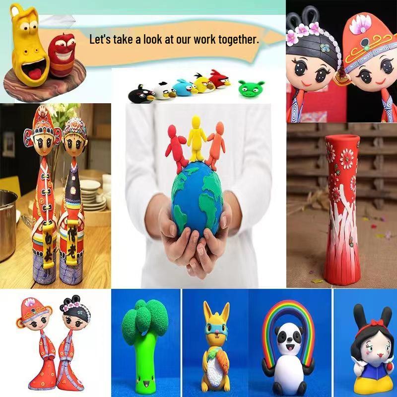 Children's DIY Polymer Clay Sculpture Kit - 500g Pottery & Colored Clay for Doll Making and Strange Stone Base Simulation