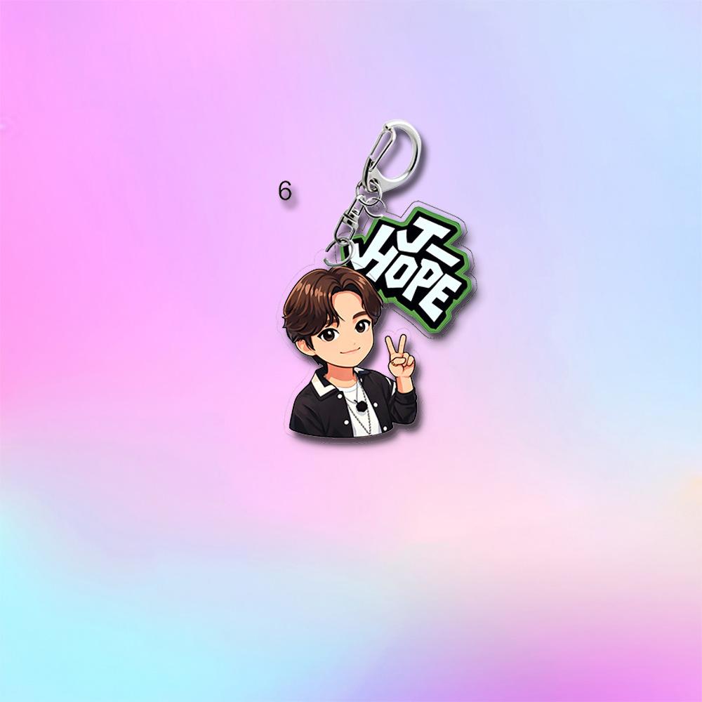 Portachiavi Carino Casual Stile Cartone Animato BTS, Portachiavi Bangtan Boys con Figura Cartone Animato e Targhetta Colorata, Ciondolo Borsa Idol Kpop per Fan ARMY