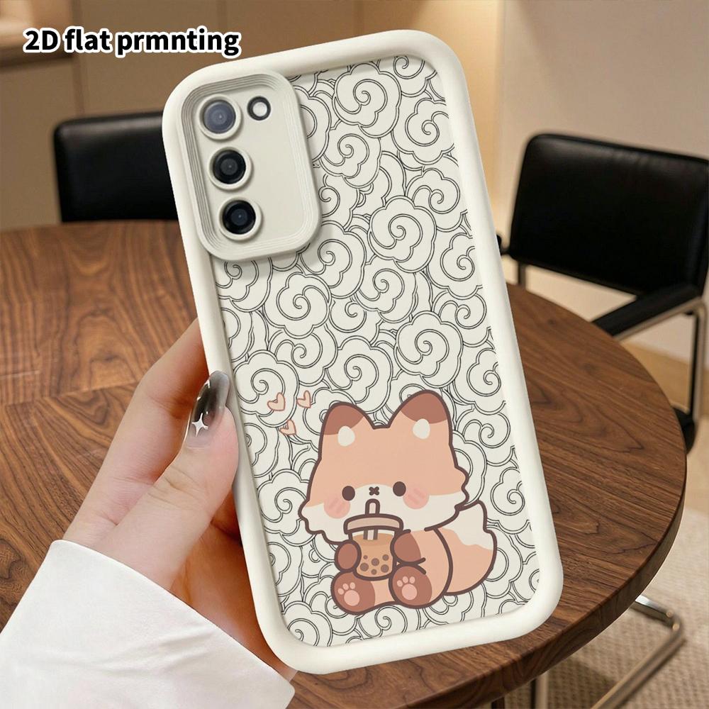 Phone Case: 2D Flat Samsung Galaxy A34 A35 M05 M06 S20 S22 S21 FE Plus 5G Protective Case, Little Fox Drinking Milk Tea, Christmas and Halloween Gifts