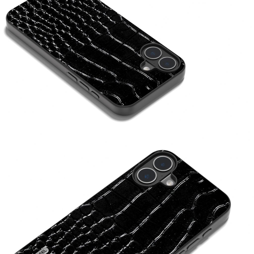 ABEEL For iPhone 16 Case Crocodile Texture Genuine Cow Leather Coated PC+TPU Phone Cover