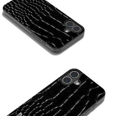 For iPhone 16 Plus Case Genuine Cow Leather Back Phone Cover Crocodile Texture