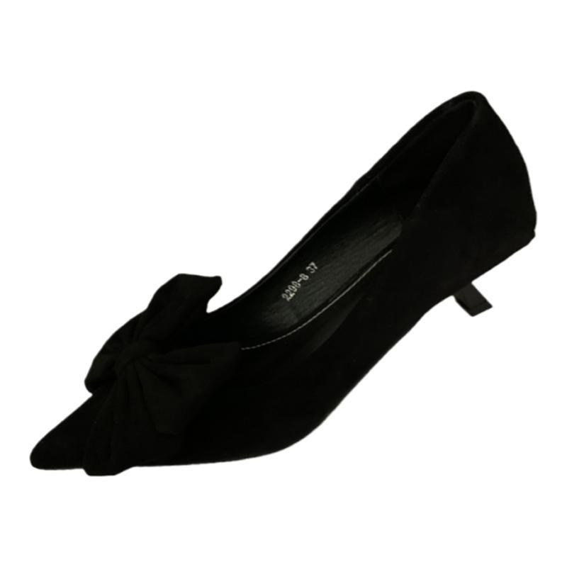 French Pointed Single Shoes Women's Shoes Spring and Autumn 2025 New Red Wedding Shoes Bow Light Mouth Thin Heel Suede Ladyshoes
