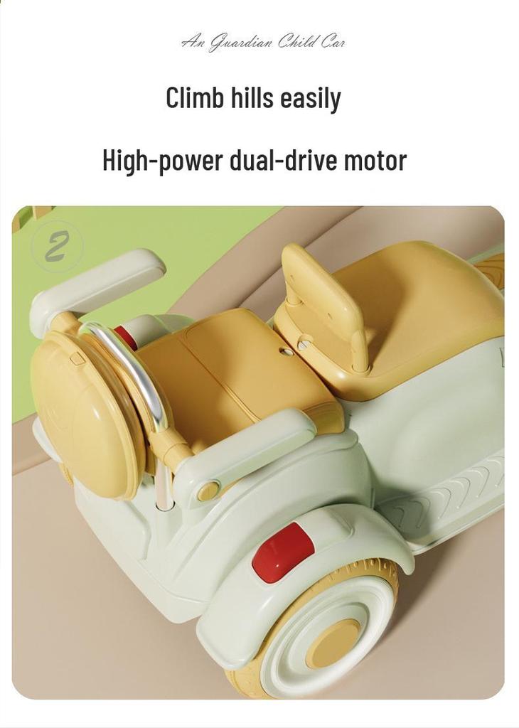 Retro Style Dual-Seat Motorcycle Tricycle for Children Aged 1+, Stable Electric Ride-On Toy