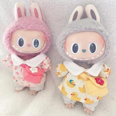 17cm Sevimli Mini Peluş Bebek Giysileri Kıyafet Aksesuarları İdol Bebekler için Sarı Ördek/Kiraz Gömlek Üç Parçalı Set Hediye