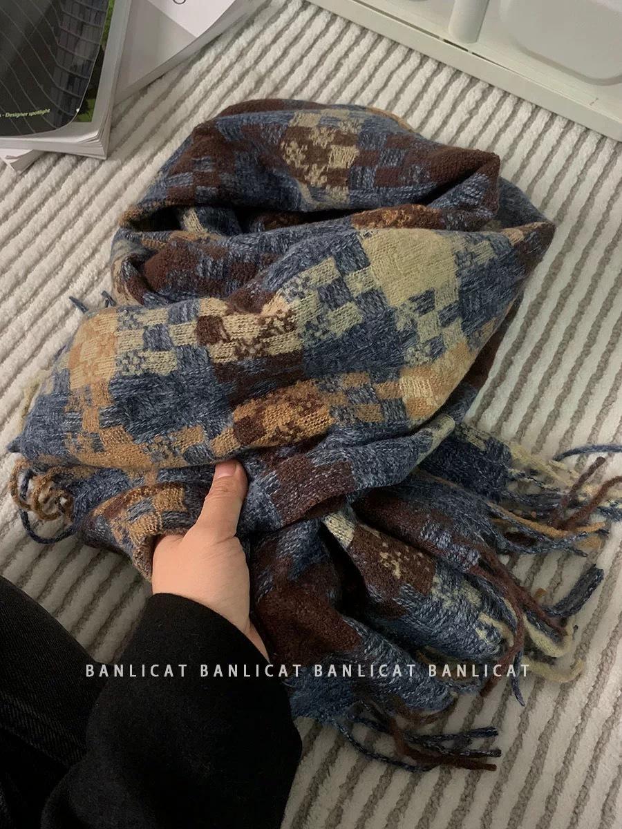 

Atmosphere Plaid Scarf Women Winter Tassel Warm Thickened Long Style Elegant Shawl Couple Neck Wrap One Size