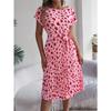 Spring Summer O Neck Printed Casual Short Sleeved Pleated Women Dress Loose Fashion Elegant A-line Party Lace-up Dresses Simple Women's Clothing
