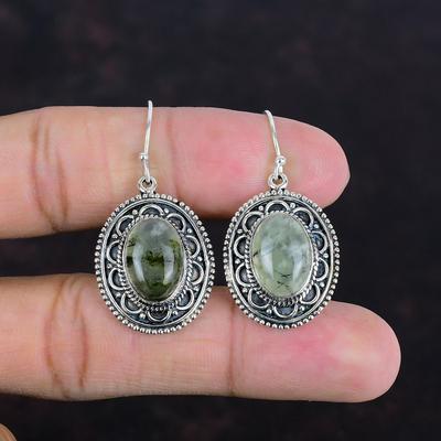 Moss Prehnite Earring Vintage Earrings Genuine Gemstone Earring 925 Sterling Silver Earring Unique Jewelry Handmade Earrings Gifts For Wife