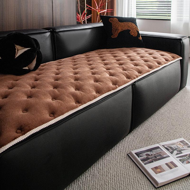 Winter White Flannel Sofa Cushion Non-Slip Thickened Short Plush Sofa Cover Cloth Warm Dust Soft Velvet Window Sill Pad Warm Backrest Armrest Towels