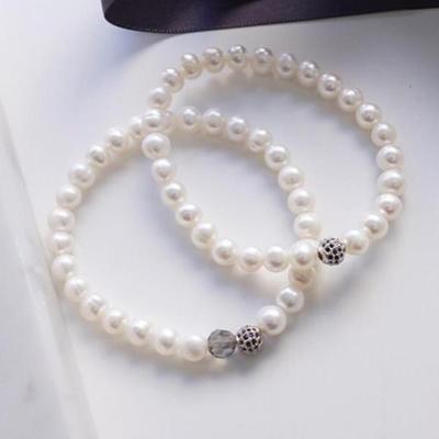 Women's Rondelle Crystal Basic Pearl Freshwater Bracelet (12473893)