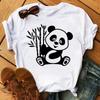 Cute Panda With Sunglasses Graphic Women T-Shirt Minimalist Black Line Animal Print Short Sleeve Casual Streetwear Tee