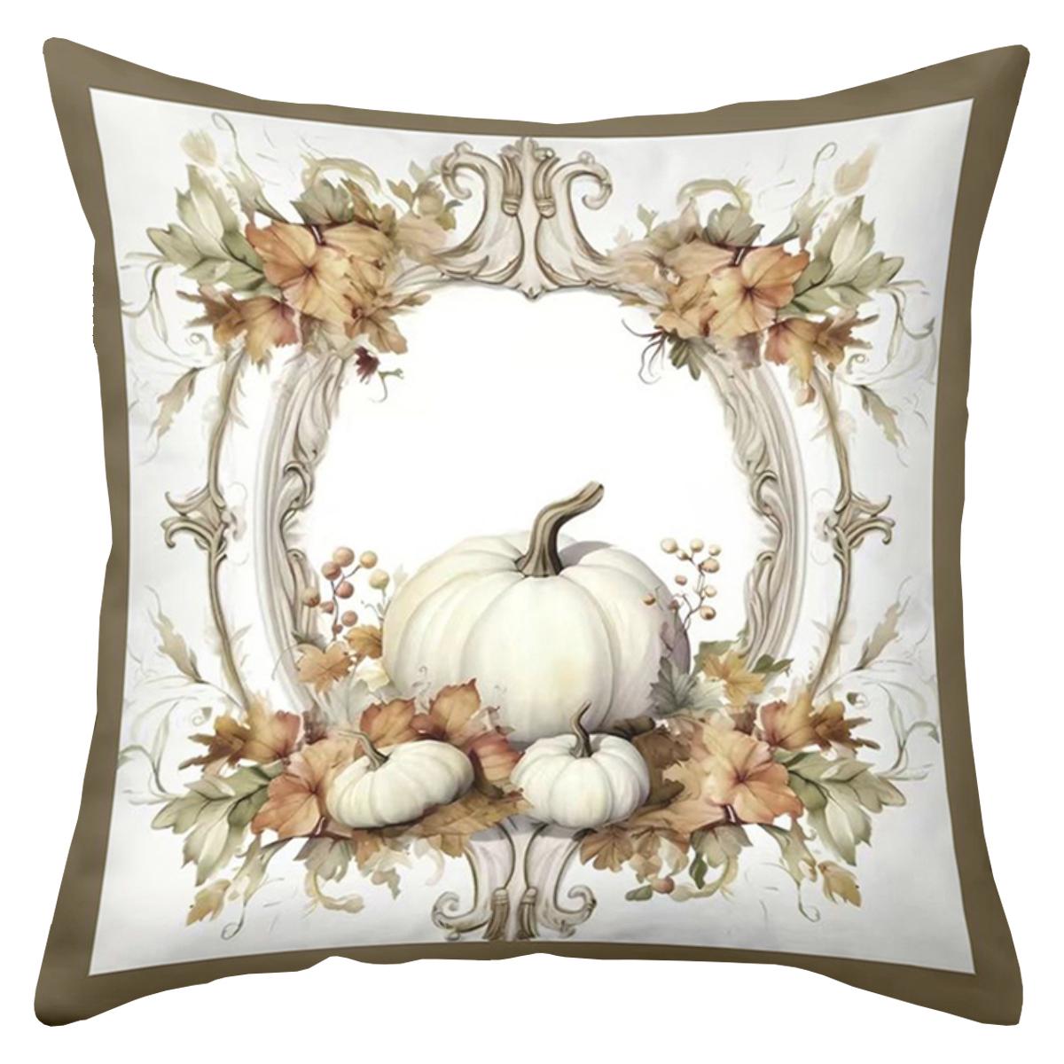 

1 Pieces-2D flat printing Autumn Floral Pumpkins Pattern Decorative Cushions Polyester pillowcase, sofa decorative cushion cov 16x16Inch