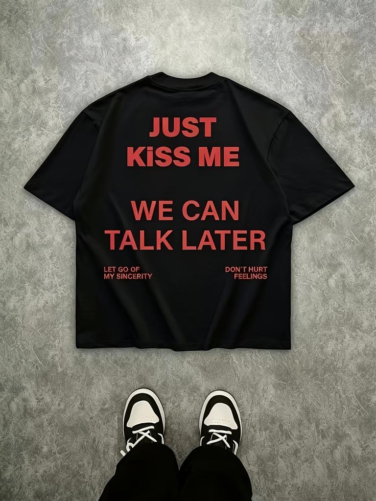 Just Kiss Me We Can Talk Later Print Tshirt Unisex Unisex Cotton Short Sleeve Unisex Rounisextic Love Casual Street Daily Tops