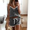 Women Print Pajamas Sleeveless Lace Cami Shorts Lingerie Sleepwear Set