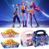 Kpop Demon Hunteris Festa Bandeira Triangular Conjunto de Cartões de Cumprimentos Embalagem para Presente de Festa de Aniversário Saco de Papel Caixa de Batatas Fritas Adesivo para Copo