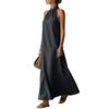 Women Summer Beach Casual Off Shoulder Sleeveless Cross Style Maxi Dress Lightweight Loose Fit Long Dress for Outdoor