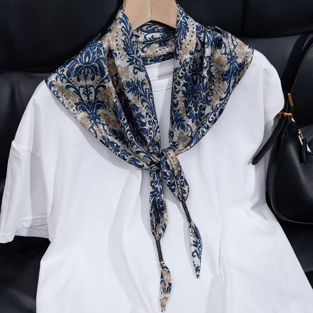 New simulated silk triangle scarf women's cashew flower small shawl neck protection silk scarf scarf fashion versatile scarf