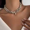 Salircon 2Pcs/set HipHop Irregular CCB Beads Chain Necklace Women Vintage Gold Color Heart Pendant Necklace Jewelry Holiday Gift