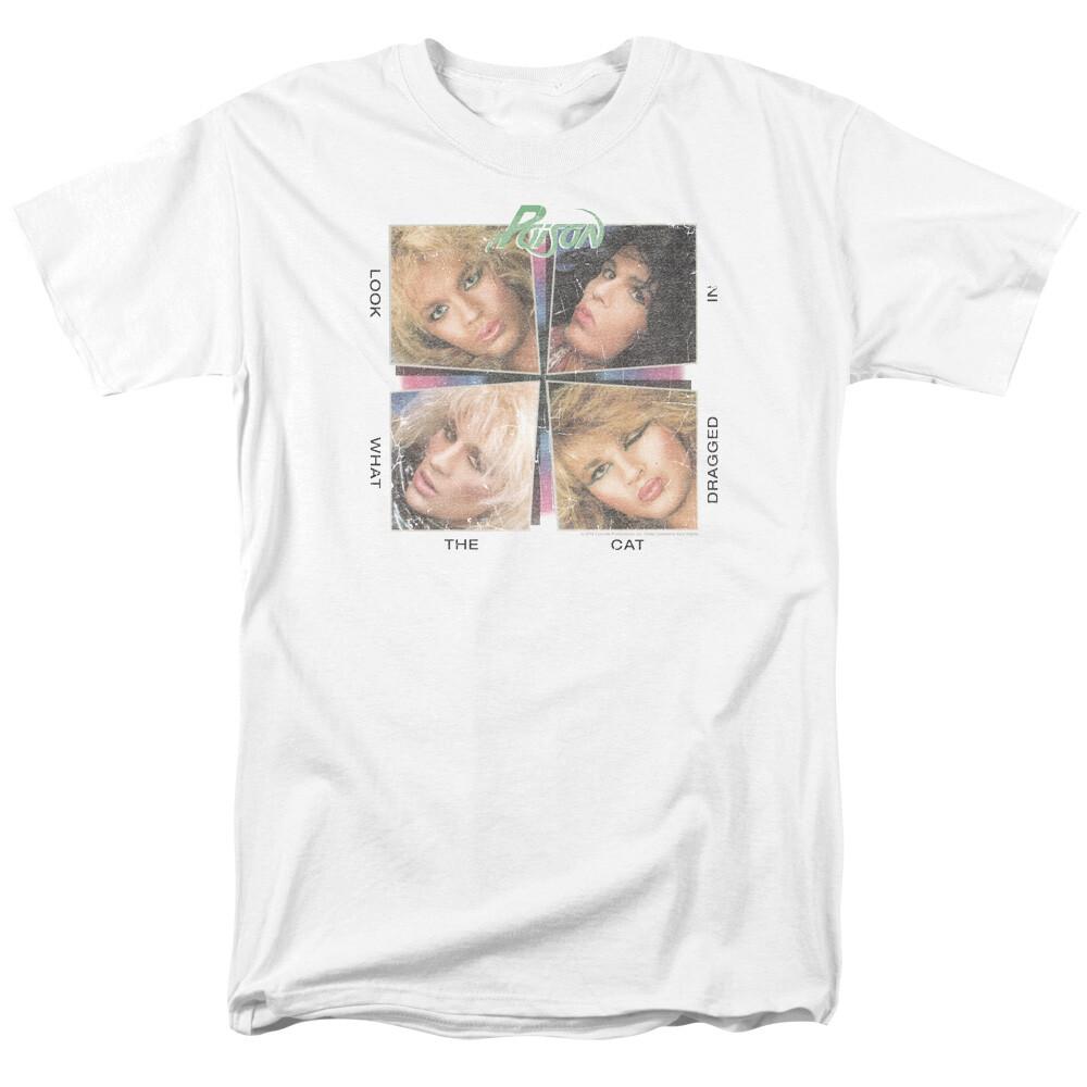 26 Poison Look What The Cat Dragged In T Shirt Licensed Rock Band Music Merch White Unisex T-Shirt XL