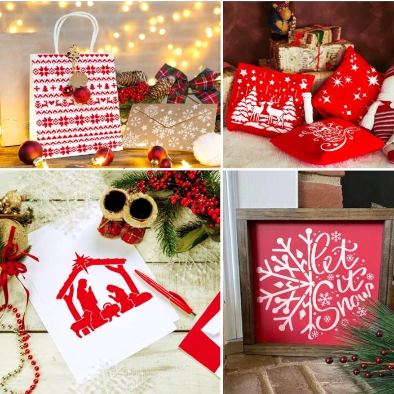 25 Pcs Christmas Stencils Reusable Christmas Stencil for Painting on Wood DIY Crafts Canvas Window Fabric Doormat 6in