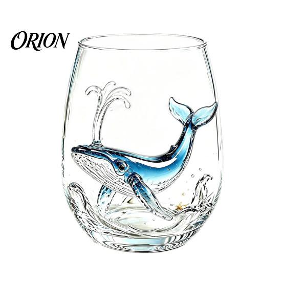 Decorative Aesthetic Water Tumblers Stemless Wine Glasses with Marine Animal Pattern, 420ml Capacity, High Borosilicate Clear Glass Cups for
